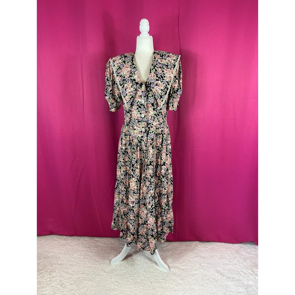 Vintage 80s does Victorian E.D. Michaels Floral Midi Dress Size 9/10